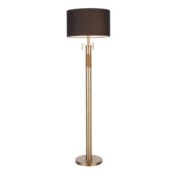 Trophy - Floor Lamp - Antique Brass With Black Linen Shade