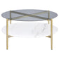 Jonelle - Round Glass Top Coffee Table White Marble Shelf Gold - Smoke