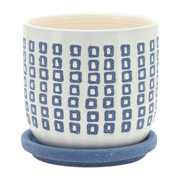 Tiny Squares Planter With Saucer 5" - Blue