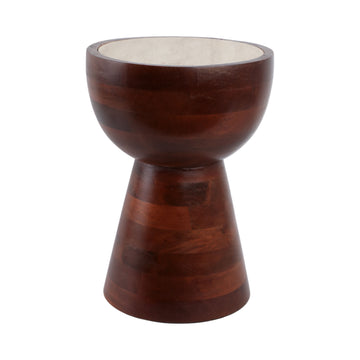 Hourglass Trvrtine Top Accent Table - Tan / Walnut