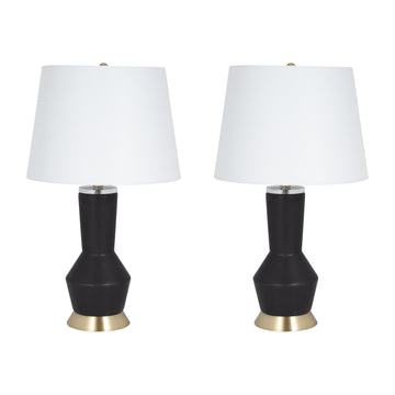 Metal/Crystal 24" Table Lamp (Set of 2) - Black/Gold