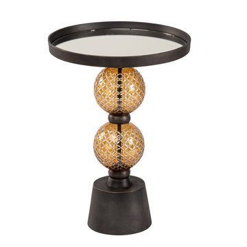 Metal Orb Side Table Mirror Top 22" - Gold / Black