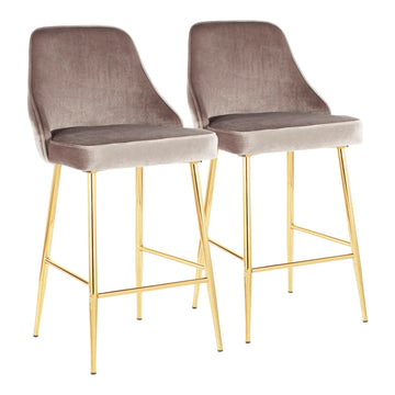 Marcel - Counter Stool - Gold Metal And Silver Velvet (Set of 2)