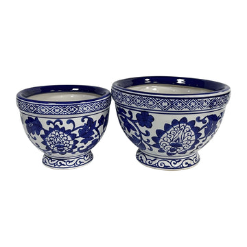 Bowl Chinoiserie Planters (Set of 2) - Blue / White