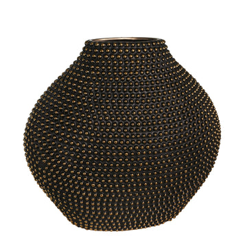 Ceramic Beaded Vase 16" - Black / Gold