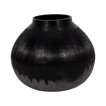 9" Etched Lines Rough Cut Bottom Vase - Black