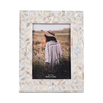 5" X 7" Mother Of Pearl Inlay Vine Photo Frame - Ivory