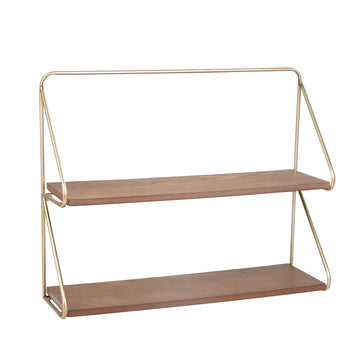 Metal / Wood 2-Tier Wall Shelf 20" - Gold