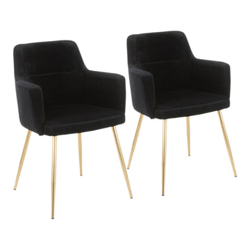 Andrew - Dining / Accent Chair - Gold Metal And Black Velvet (Set of 2)