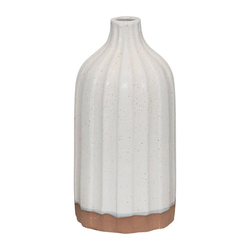 Clay 12" Flat Ribbed Bottle Vase Exposed Bottom - White