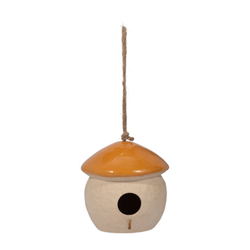 Ceramic 6" Round Bird Feeder - Dark Orange