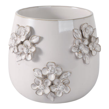 Flower Bunches Applique Planter - Ivory