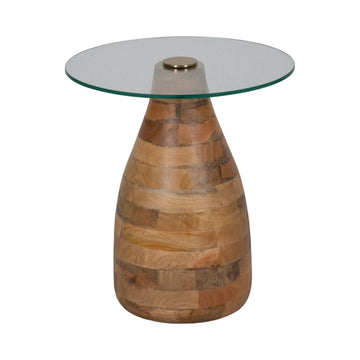 Striped Wood Accent Table With Glass Top - Natural