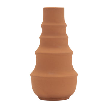 Ceramic Ring Pattern Vase 11" - Terracotta