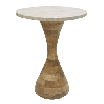 Travertine Top Wood Base Accent Table - Tan / Natural