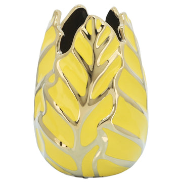 Ceramic Leaf Vase 8" - Yellow/Gold