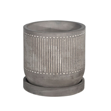 Line Pattern Planter With Saucer 6" - Gray