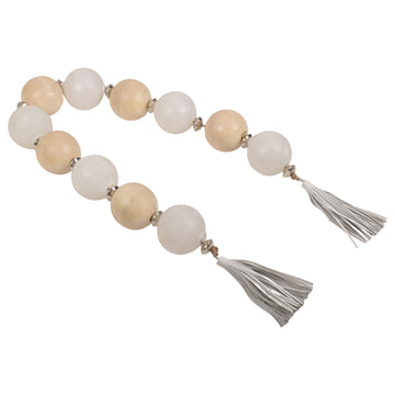 Bothelle Glass And Wood Garland With Lether Tassel 56'' - Beige