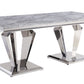 Satinka - Dining Table - Light Gray Printed Faux Marble & Mirrored Silver Finish