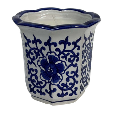 4" Fluted Chinoiserie Candle - Blue / White