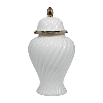 Swirl Temple Jar - White / Gold