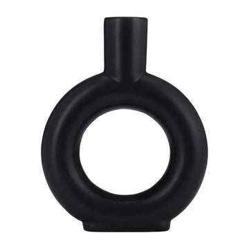 Ceramic 9" Round Cut-Out Vase - Black