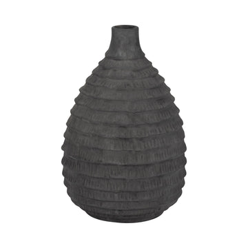 15" Faded Ribbed Bulbous Vase - Black