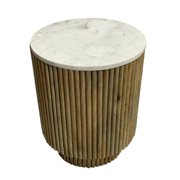 Ribbed Pedestal Table Marble Top - White / Natural