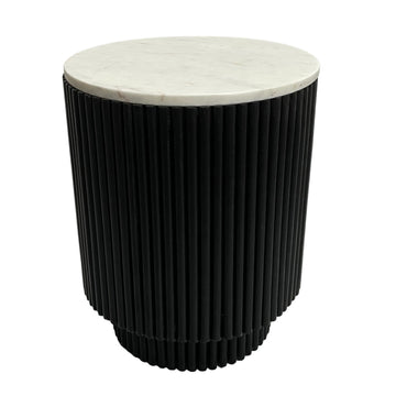 Ribbed Pedestal Table Marble Top - White / Black
