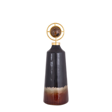 23" Oscar Medium Tiger's Eye Stone And Metal Bottle - Dark Brown