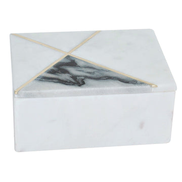 Marble Rectangular Box Brass Inlay 7 x 5" - White