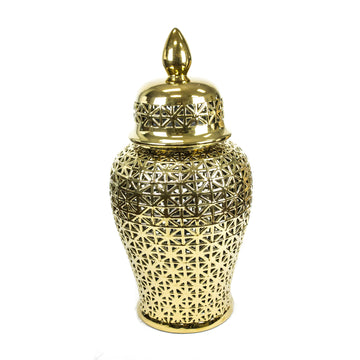 Pierced Ceramic Temple Jar - Gold