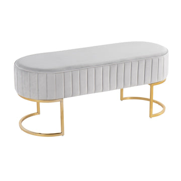 Demi - Glam Pleated Bench - Gold Steel And Silver Velvet