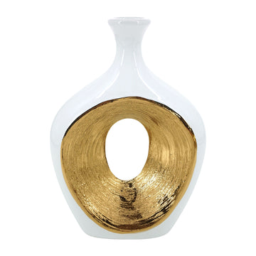 2-Tone Scratched Oval Vase - White / Gold