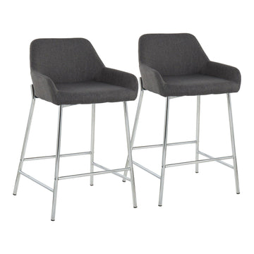 Daniella - Fixed - Height Counter Stool - Chrome Metal And Charcoal Fabric (Set of 2)