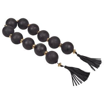 Renton Black & Slvr Glass Garland With Lether Tassel 56'' - Black