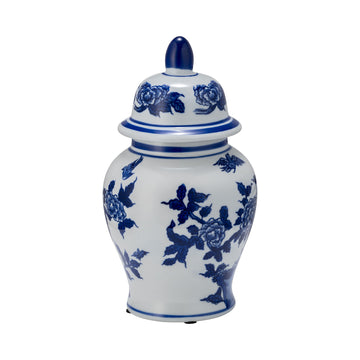 Ceramic Temple Jar 10" - Blue / White