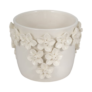 7" Floral Applique Planter - Ivory