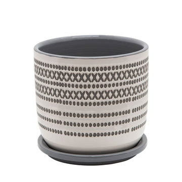 Aztec Planter With Saucer 6" - Gray