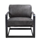 Locnos - Accent Chair - Gray Top Grain Leather & Black Finish