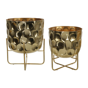 Metal Hammered Planter 12 / 15" (Set of 2) - Gold