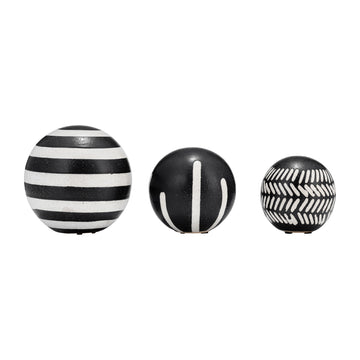 Ceramic 4/5/6" Tribal Orbs (Set of 3) - Black/Ivory