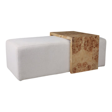 Rectangular Ottoman With Burl Wood Table - Ivory
