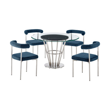 Veronica Shannon - Round Glass Dining Table Set - Brushed Legs