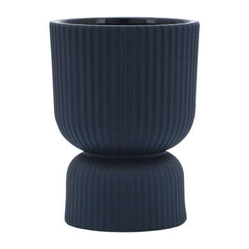 Ceramic 6" Ribbed Vase - Navy