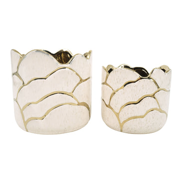 (Set of 2) 6 / 7" Clouds Planter - Ivory / Gold