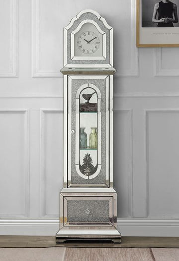 Noralie - Grandfather Clock - Mirrored & Faux Diamonds - Wood - 63"