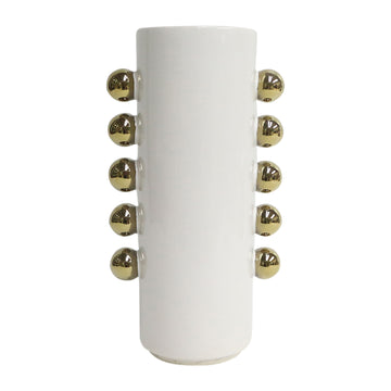 13" Vase With Side Knobs - White / Gold