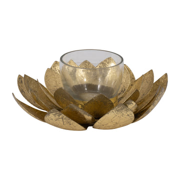 Metal 8" Lotus Votive Holder - Gold