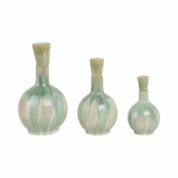 9/12/14" Sherwood Ceramic Bottles (Set of 3) - Green